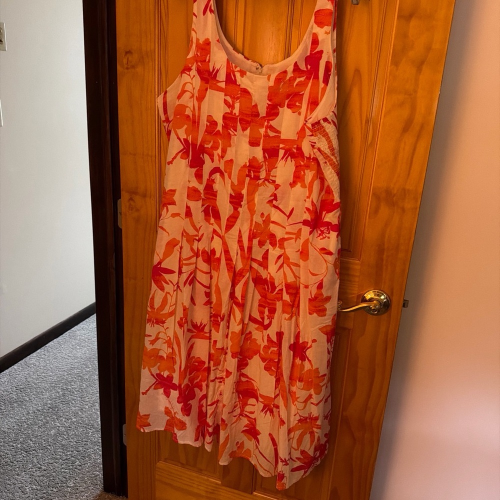 Sleeveless Floral Print Day Dress in Pink & Orange